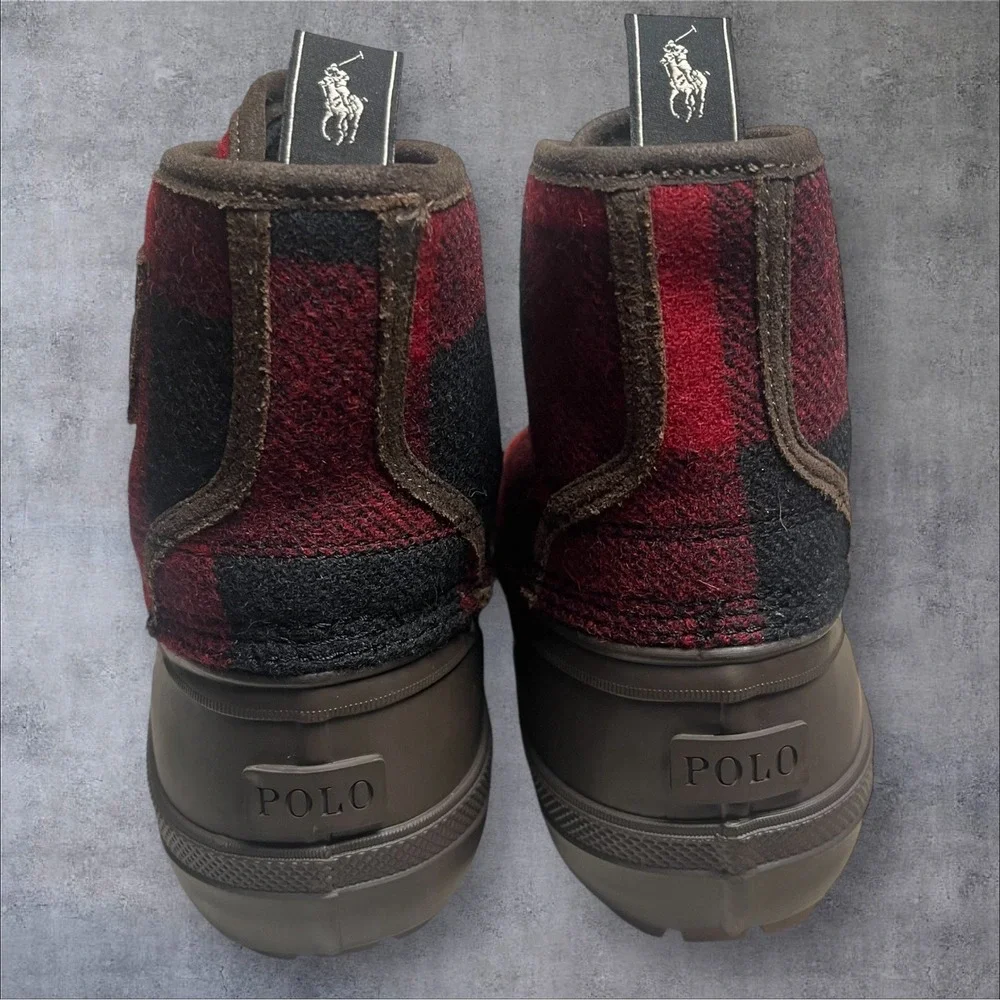 Polo Ralph Lauren Claus Buffalo Check Wool Lace-up Rugged Duck Boots Mens 8